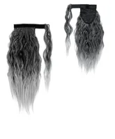 Real suave y gris Pielado de la cola de caballo rizado Topperas onduladas de cabello Mujeres Clip de ola de maíz humana