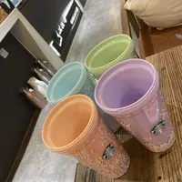 Tumblers 450ML Cute Rainbow  Mugs Double Plastic with Straws PET Material for Kids Adult Girlfirend Gift Products