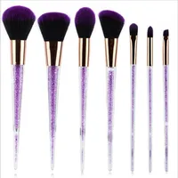Newest 7pcs Purple Crystal Makeup Brushes With Diamond Makeup Brush Black Purple Brush Cosmetic Set Blusher Foundation BB Cream249V