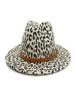 Chapéus de fedora estampa de leopardo de inverno para mulheres moda plana larga lã de lã Felta jazz fedora chapé para homens leopard goth top vintage wedd2813320