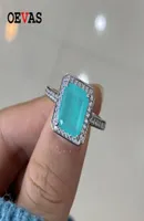 OEVAS 100 925 Sterling Silver 810 Emerald Cut Synthetic Paraiba Tourmaline Ring Sparkling High Carbon Diamond Fine Jewelry6393143