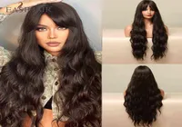 Hair Easi Long Dark Brown Curly Synthetic with Side Bang Heat Resistant for Women Daily Party Cosplay Natural Fake 2203016914220