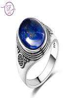 Charm Noble 100 925 Silver 10x14MM Lapis Lazuli Wedding Ring Girl Female Party Anniversary Birthday Gift9470073