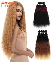 FASHION IDOL Loose Wave Hair Bundles 4PcsPack 26 inch Ombre Brown 613 Red Soft Synthetic Hair Bundles Weave Hair Extensions H2204