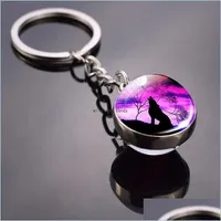 Key Rings Glass Cabochon Ball Animal Fl Moon Wolf Keychain Double Sided Time Gem Key Ring Bag Hanging Fashion Jewelry Drop Delivery Dht1J