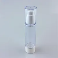 Vide 50 ml Round Cosmetic Airless Pompe Bottle in Plastic White Lotion Bottle Emballage avec pompes sans air blanches et corps transparent 2366