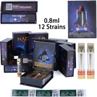 MAD Labs Atomizers Vape Cartridges 12 Strains Packaging 0.8ml Ceramic Coil Dab Wax Thick Carts 510 Thread Atomizer Empty Vapes Pen 2mm Oil Hole E Cigarettes Wholesale