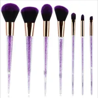 Newest 7pcs Purple Crystal Makeup Brushes With Diamond Makeup Brush Black Purple Brush Cosmetic Set Blusher Foundation BB Cream304b