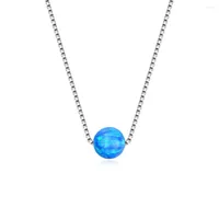 Naszyjniki wisiorek srebrne srebrne 8 mm niebieskie okrągłe opal choker naszyjnik łańcuchowy kamień urodzeniowy dla kobiet biżuteria