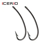 ICERIO 500PCS Nymphs Dry Flies Fly Tying Hook Curved York Bend Straight Eye 3X Long Shank Standard Wire Sharp Point Black Nickel 29287048