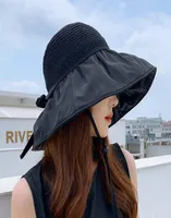 2022 chapéu de sol dobrável para mulheres de verão abrangente proteção UV Panamá chapéu de praia feminino meninas ao ar livre chapéu do mar coreano UPF 504600629