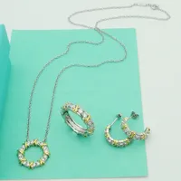 Kadın Mücevher Setleri Halkalar Küpe Küpeler için Küpe T harfini Elmasla Çapraz Diamond Noel Düğün Hediyesi Markalı Kutu ile