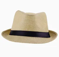 Vintage Panama Straw Hat Beige Men Fedora Summer Stingy Brim Cap Fit Beach Travel ZDS42246511