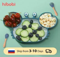 컵 접시기구 hibi Baby Bowls Plates Spoons 실리콘 흡입 식품 식탁 BPA Nonslip Baby Dishes Crab Food Feedin