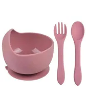 Baby Bowl Spoon Fork 3pcs Set infant Silicone Tableware Toddler dinnerware Antidrop G1221