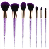 Newest 7pcs Purple Crystal Makeup Brushes With Diamond Makeup Brush Black Purple Brush Cosmetic Set Blusher Foundation BB Cream205S