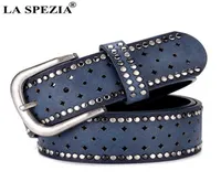 La Spezia Pu Leather Belt Women Rivet Pin Buckle Belts for Trousers Female Navy Designer Brand Hollow Rivet Leather Ladies Belt Q01254140