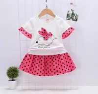 Sommer koreanische Kinder039s Kleidungsst￼ck 2 St￼ck Set Muster M￤dchen Baby Bogen Little Kaninchen T -Shirt Bo Punkt kurzer Rockanzug KG446
