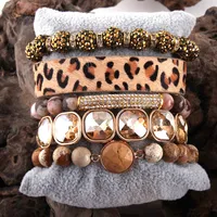 Pulseras de encanto Rh Fashion Leopard Leopard Leopard Leopard Set 5pc Sets Femme Femme de piedra natural hecha a mano para mujeres 221118