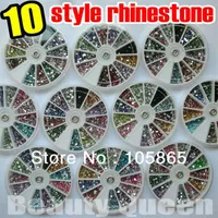 10 style Different Rhinestone Shape 1800pcs wheel 12color Nail Art Glitter Beads Acrylic Tip Tips Acrylic Stone in Wheel232Q