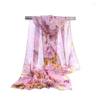 スカーフシフォンスカーフ女性薄い花印刷ファッション高品質の高品質のデザイナーショールケープレディー植物ラップ