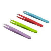 Whole 24Pcs Colorful Stainless Steel Slanted Tip Eyebrow Tweezers Hair Removal Tools285g
