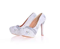 Handgefertigt 14 cm High Heel Women Kleiderschuhe weiße Perle Hochzeitsplattform Schuhe Cinderella Prom Pumps Erwachsene Zeremonie Schuhe1791399