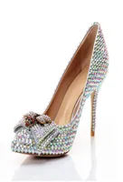 Shinning ab kristal sivri uçlu düğün ayakkabıları kadın gelin moda parti ayakkabıları ince topuk 3 inç topuk bayanlar elbise ayakkabı bowtie2379048