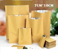 7cm10cm Kraft paper packaging bag aluminum foil inside flat bottom valve bag gripping chain moisture bag packs 100pcs2034345