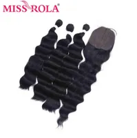 Miss Rola Loose Deep Wave Bundles With Lace Closure Synthetic Hair Closure With Bundles 1620 Inches Double Weft Weave Extension H