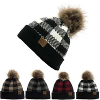 Christmas warm woolen hat Xmas generous lattice crimping color matching CC standard detachable wool ball crimping knitted hats 2022DS1