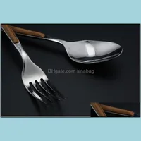 Flatware Sets Sell Wood Color Plastic Handle Spoon Fork Sets Food Grade 304 Stainless Steel Flatware 2 Size Drop Delivery Home Garde Dhguo