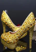 Rhinestone Women Party Prom Hoge hakken goud kleur mode banket jurk schoenen optocht evenement schoenen 10 cm bruiloft bruidsschoenen6112377