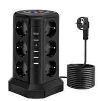 Power Cable Plug Tower Multi Strip Vertical EU 12 Way Outlets Sockets with 5 USB Overload Protector Switch Multiple Str 221114