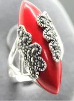 RARE 925 STERLING SILVER RED CORAL GEMS Handcrafted Ring SIZE 789106335647