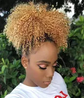Chrismatis Honey blonde Kinky curly ponytail virgin human hair extension drawstring clip in brazilian blond pony tail wraps hairpi