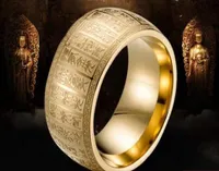 Buddha seal body gold light charm ring male and female wide titanium steel amulet ring fashion personality domineer ring gift 711539348