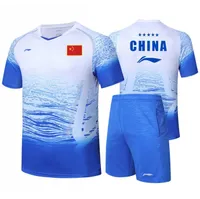 Neue Li Ning Badminton Game Clothes Men039s und Women039s Sportanzug Kurzarm Tisch Tennis Shirt Shorts Spiele Kleidung 5561272