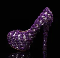 Newest Purple Prom Heels Woman039s Pumps Anniversary Party Prom Dress Shoe Rhinestone Bridal Wedding Shoes Mother Bride Shoes