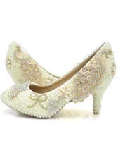 Güzel Fildişi Düğün Ayakkabıları 6cm Orta Topuk Gelin Partisi Balo Ayakkabı Rhinestone Phoenix Platformları Boncuklar Gelin Ayakkabıları Annesi3435063
