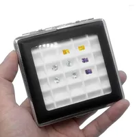 Jewelry Pouches 1pcs Black White 30 Grids Metal Bare Stone Box With Soft Silicone Mat Transparent Glass Cover For Diamond Exhibition