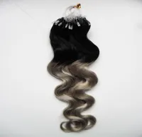 Prata ombre onda corporal onda micro alça de cabelo extensões 1g 100s t1bgray rey ​​ombre cabelo humano mikro ring extensions5990032