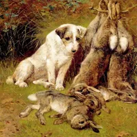 Aw- e- The Days Bag Dog With Prey Rabbit Hare Top Painted Handcrafts Arte Pintura a ￳leo HD Printagem a ￳leo de arte na tela2922