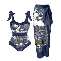 Kvinnors badkl￤der Kvinna Retro Patchwork Print Chic One Piece Swimsuit Holiday Beach Dress Designer Baddr￤kt Summer Surf Wear
