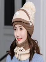 Maschera per sciarpa del cappello invernale di moda set per donne beanie calde berrette respirano sciarpa pompon tappi per maglieria e maschera per sciarpa berretti antivento1870042
