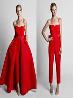 2019 Fashion Jumpsuit Evening Dresses With Convertible Skirt Satin Bow Back Sweetheart Strapless Waistband Weddings Guest Prom Gow3788420