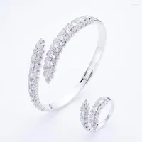 Collier Boucles d'oreilles Set Tirim 2 PCS Leaf Bangle Jewelry Ring Dubaï Saudi Cubic Zircon Femmes Bridal Wedding Party Girl cadeau