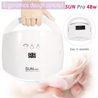 48W SUN Pro Nail Dryer Manicure Lamp Portable UV LED Nail Lamp Gel Polish Curing Lamp with Bottom 30s 60s Timer LCD Display239h