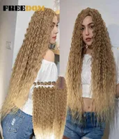 DOM Synthetic Curly Hair Extensions Ombre Blonde Afro Kinky Curly Hair Bundles閉じる30インチの長い波の髪織りH2204