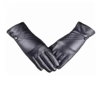 Sports Gloves Winter Touch Screen Girls Lady Black PU Leather Lining Driving Outdoor Warm Soft Full Finger Mittens6111896